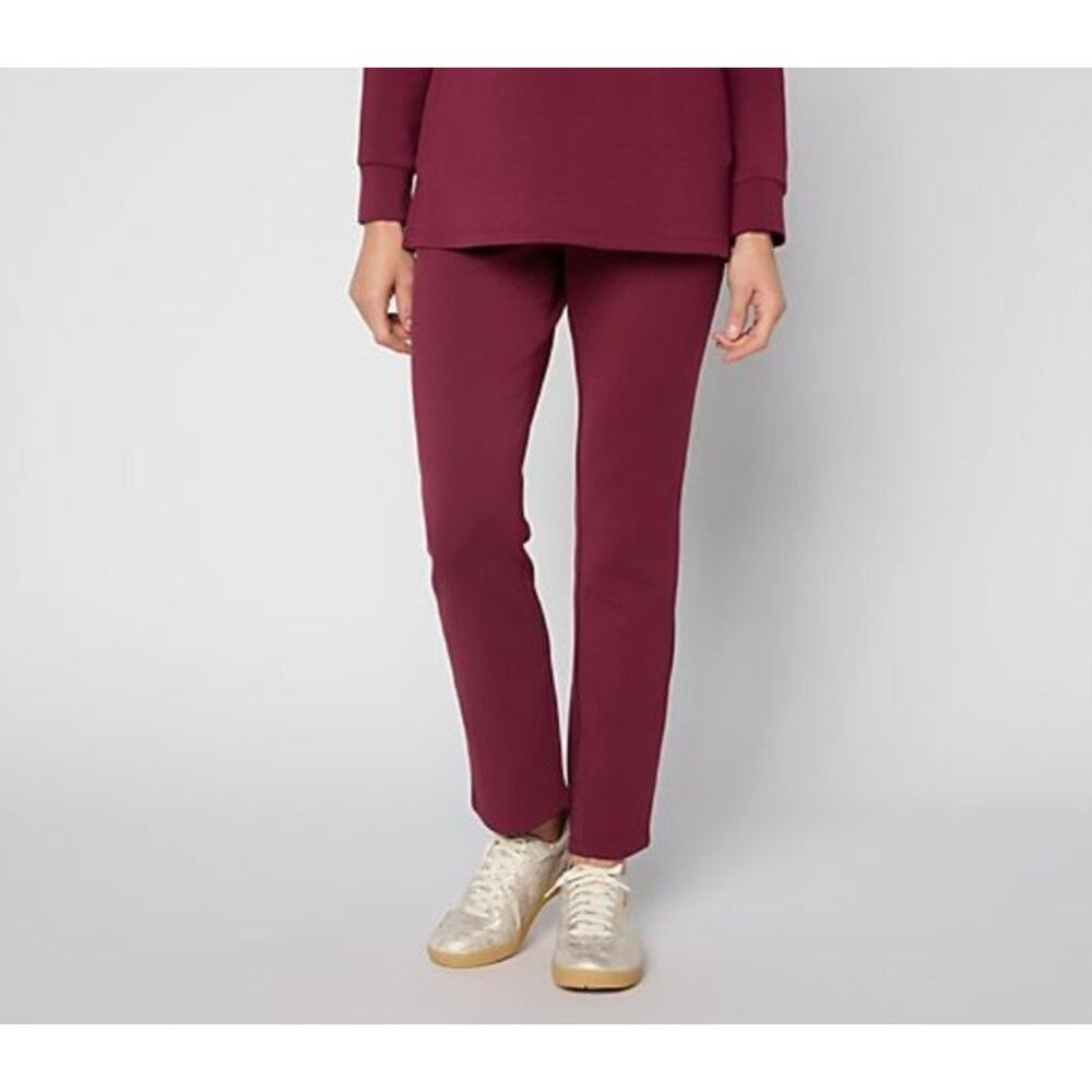 Belle Kim Gravel Size 1X Wine ScubaLuxe Straight Leg Pant A711022 NWOT